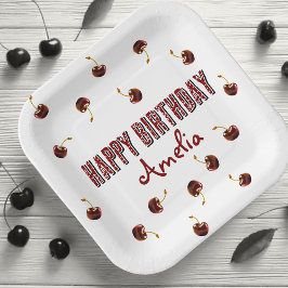 Red Cherry Personalized Party Papieren Bordje