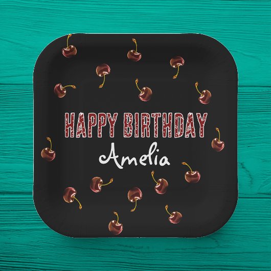 Red Cherry Personalized Party Papieren Bordje