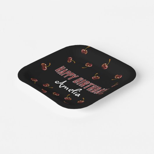 Red Cherry Personalized Party Papieren Bordje (Gebogen)