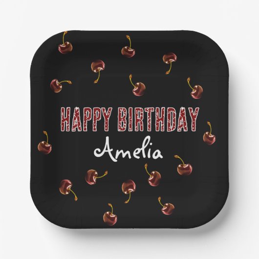 Red Cherry Personalized Party Papieren Bordje (Voorkant)