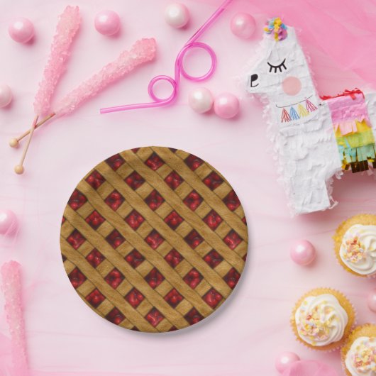 Red Cherry Pie Pattern voor Bakers Papieren Bordje (Feest)