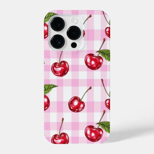Red Cherry Pink Gingham Plaid Pattern Telefoonhoes iPhone Hoesje (Achterkant)