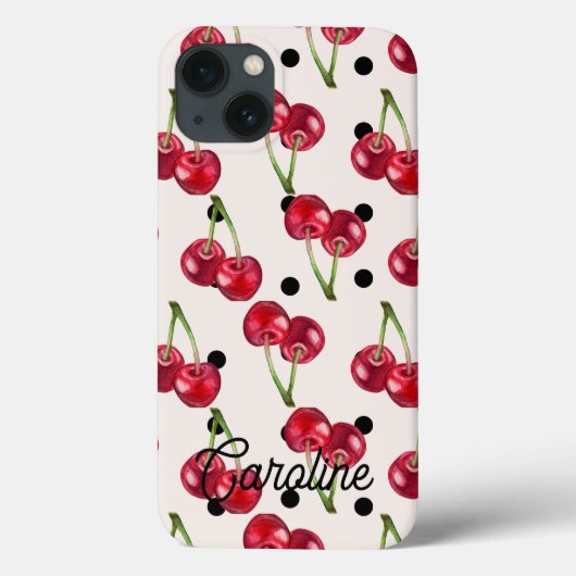 Red Cherry Polka Dots Girly  gepersonaliseerd Case-Mate iPhone Case (Achterkant)