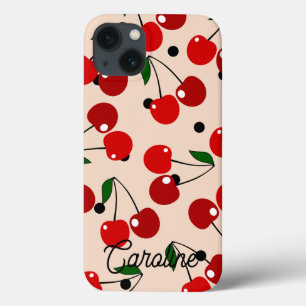 Red Cherry Retro Polka Dots  gepersonaliseerd Case-Mate iPhone Case