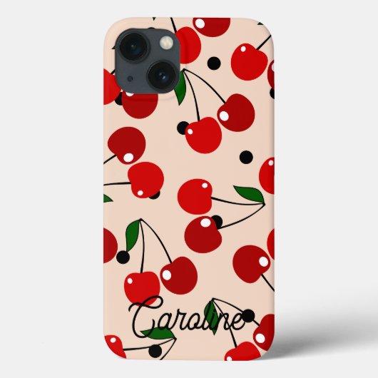 Red Cherry Retro Polka Dots  gepersonaliseerd Case-Mate iPhone Case (Achterkant)
