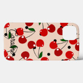 Red Cherry Retro Polka Dots  gepersonaliseerd Case-Mate iPhone Case (Achterkant (horizontaal))