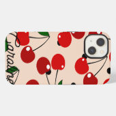 Red Cherry Retro Polka Dots gepersonaliseerd iPhone Hoesje (Achterkant horizontaal)