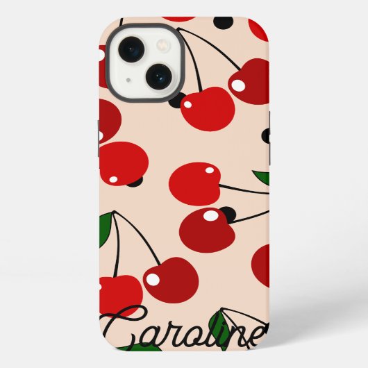 Red Cherry Retro Polka Dots gepersonaliseerd iPhone Hoesje (Achterkant)