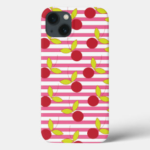 Red Cherry Roze en White Stripe Case-Mate iPhone Case