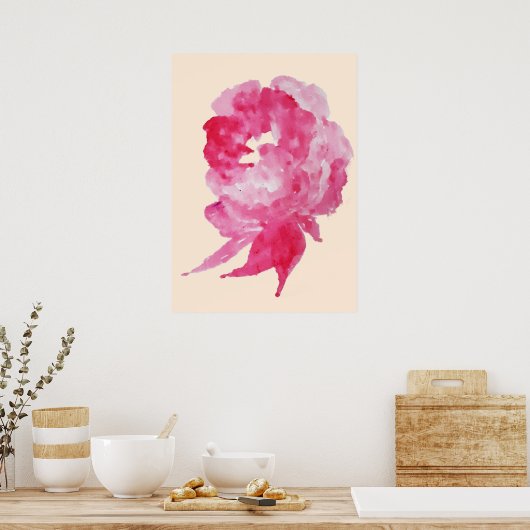 Red Cherry roze Waterverf Single Flower Painting Poster (Keuken)