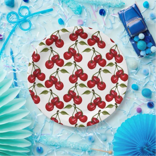  Red Cherry Waterverf Papieren Bordje (Feest)