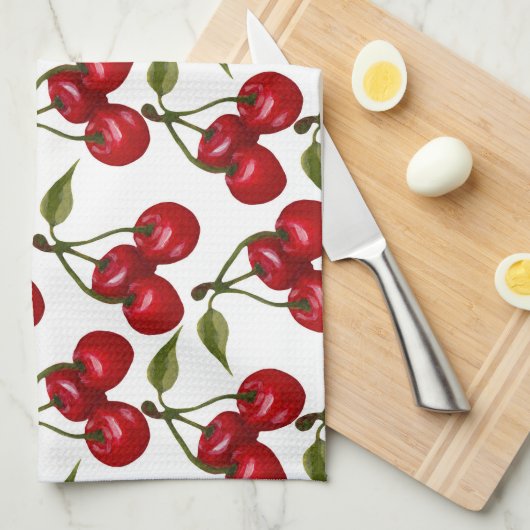  Red Cherry Waterverf Theedoek (Quarter Fold)