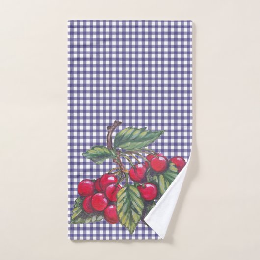 Red Chery Blue Gingham Country Kitchen Handdoek (Handdoek)