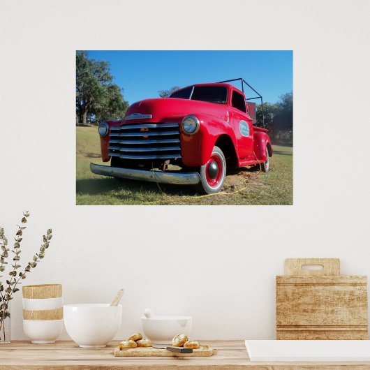 Red Chevrolet Country Pickup Truck Poster Foto (Keuken)