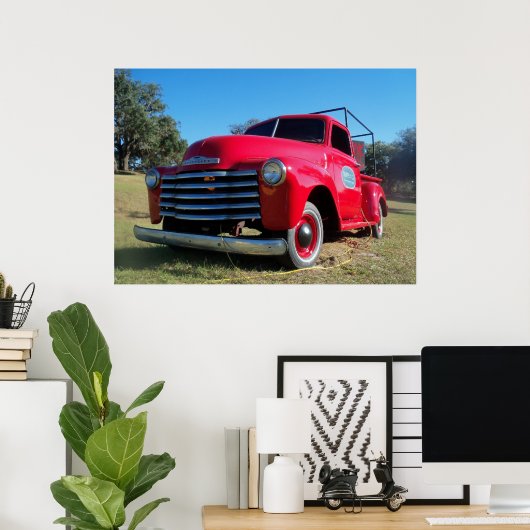Red Chevrolet Country Pickup Truck Poster Foto (Thuiskantoor)