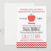 Red Chevron/Apple Teacher Afstuderen Invitation Kaart (Voorkant / Achterkant)