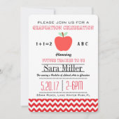 Red Chevron/Apple Teacher Afstuderen Invitation Kaart (Voorkant)