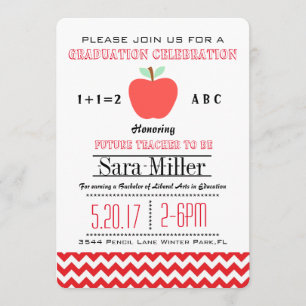 Red Chevron/Apple Teacher Afstuderen Invitation Kaart
