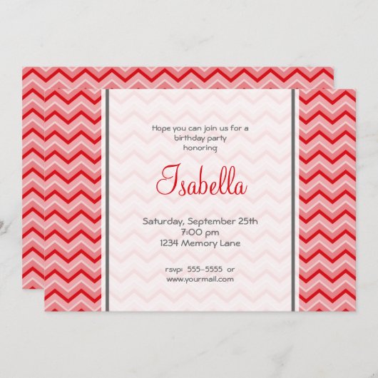 Red Chevron Birthday Uitnodiging (Voorkant / Achterkant)