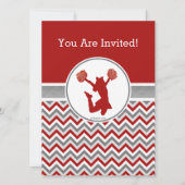 Red Chevron Cheer of Pom Party Invitation Kaart (Voorkant)