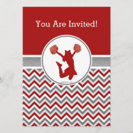 Red Chevron Cheer of Pom Party Invitation Kaart