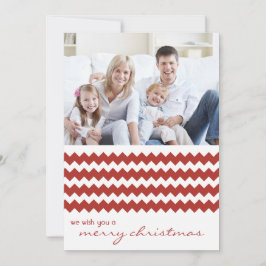 Red Chevron Chic Family Holiday Flat Card Feestdagenkaart