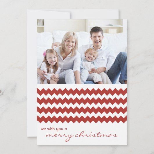 Red Chevron Chic Family Holiday Flat Card Feestdagenkaart (Voorkant)