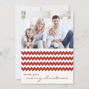 Red Chevron Chic Family Holiday Flat Card Feestdagenkaart