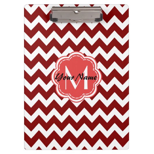 Red Chevron Floral Monogram, gepersonaliseerde naa Klembord (Voorkant)