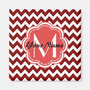 Red Chevron Floral Monogram, gepersonaliseerde naa Magneet
