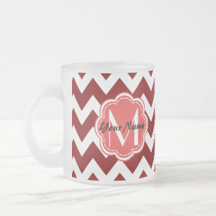 Red Chevron Floral Monogram, gepersonaliseerde naa Matglas Koffiemok