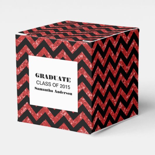 Red Chevron Glitter Afstuderen Favor Boxes Bedankdoosjes (Voorkant Zijde)