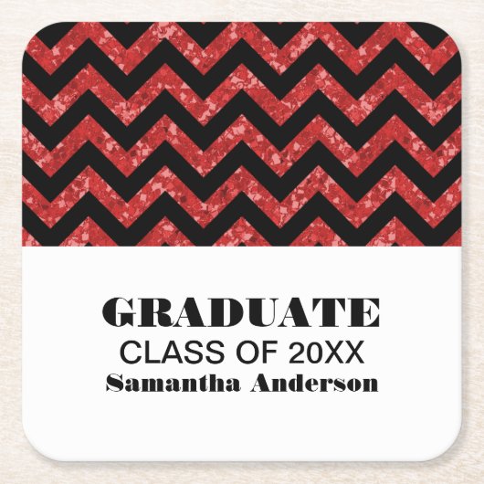 Red Chevron Glitter Afstuderen Onderzetters (Voorkant)