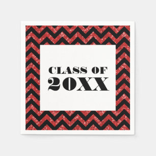 Red Chevron Glitter Afstuderen Paper Napkins Servetten