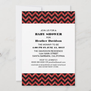 Red Chevron Glitter Baby shower Invite Kaart