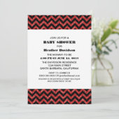 Red Chevron Glitter Baby shower Invite Kaart (Staand voorkant)
