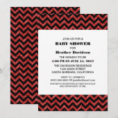 Red Chevron Glitter Baby shower Invite Kaart (Voorkant / Achterkant)