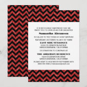 Red Chevron Glitter Bat Mitzvah Invite Kaart (Voorkant / Achterkant)
