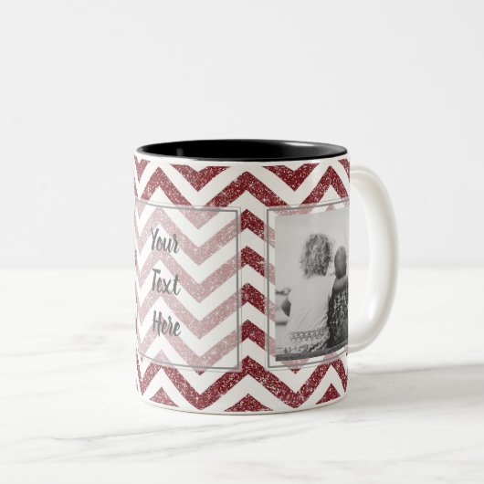 Red Chevron Glitter met 2 Afbeeldingen ontwerpen u Tweekleurige Koffiemok (Voorkant rechts)