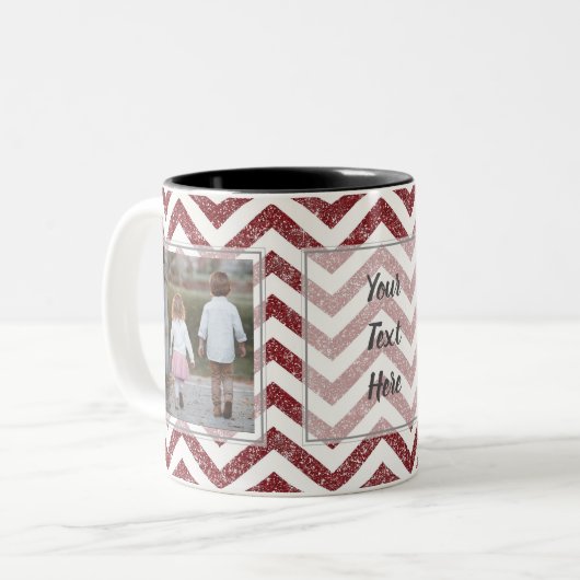 Red Chevron Glitter met 2 Afbeeldingen ontwerpen u Tweekleurige Koffiemok (Voorkant links)