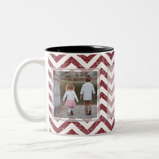 Red Chevron Glitter met 2 Afbeeldingen ontwerpen u Tweekleurige Koffiemok (Links)