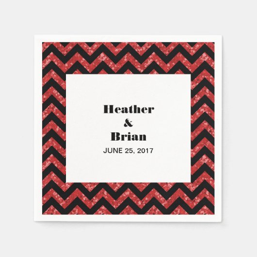 Red Chevron Glitter Paper Napkins Servetten (Voorkant)