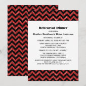 Red Chevron Glitter Rehearsal Dinner Invite Kaart (Voorkant / Achterkant)