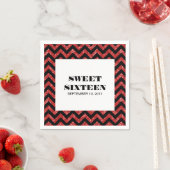 Red Chevron Glitter Sweet 16 Paper Napkins Servet (Insitu)