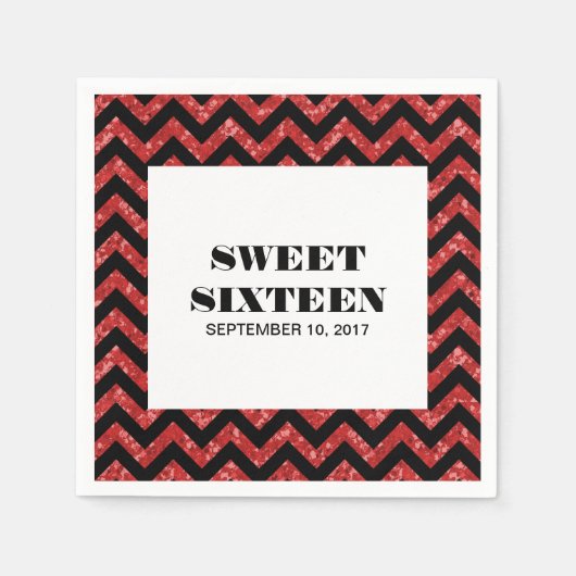 Red Chevron Glitter Sweet 16 Paper Napkins Servet (Voorkant)