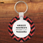 Red Chevron Glitter Sweet 16 Sleutelhanger (Voorkant)