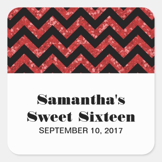 Red Chevron Glitter Sweet 16 Stickers (Voorkant)