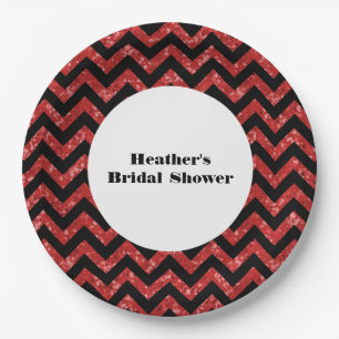Red Chevron Glitter Vrijgezellenfeest Borden Papieren Bordje