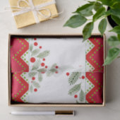Red Chevron Holiday Greenery Merry Kerstmis Tissuepapier (Geschenk)