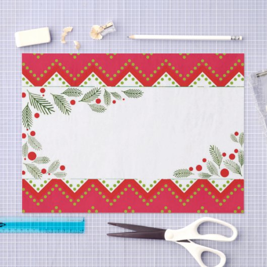 Red Chevron Holiday Greenery Merry Kerstmis Tissuepapier (Craft)